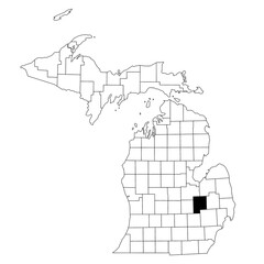 Map of Genesee County in Michigan state on white background. single County map highlighted by black colour on Michigan map. UNITED STATES, US