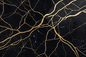 Wall Mural - Smooth black marble with golden veins . Stylish backdrop for luxurious design concepts.