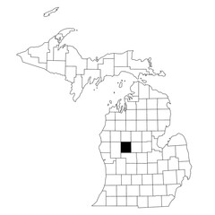 Wall Mural - Map of mecosta County in Michigan state on white background. single County map highlighted by black colour on Michigan map. UNITED STATES, US