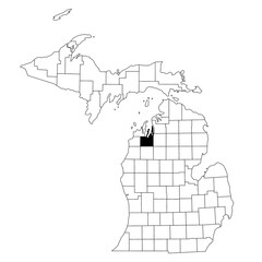 Wall Mural - Map of grand traverse County in Michigan state on white background. single County map highlighted by black colour on Michigan map. UNITED STATES, US