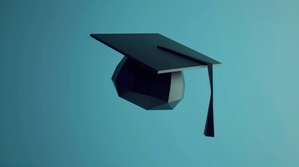 3d render of a black graduation cap floating in mid-air