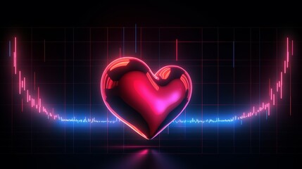 Poster - A stylized illustration of a heart's electrical signal represented as a flowing neon line, pulsating with life and energy, in a retro-futuristic style.