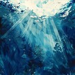 © Mark - Underwater and surface of ocean water in watercolor. Background in watercolor