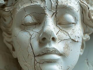 Cracked Face of a Weathered Statue