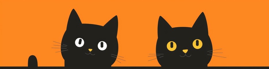 Wall Mural - Animated kitten holding placard blank sign paper with paws. Web banner template. Cute cartoon funny baby character. Kawaii pet animal. Flat design. Orange background.