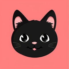 Canvas Print - Angry angry cat. Kitten with big eyes. Black silhouette icon. Kawaii pet animal. Cartoon funny baby character. Pink ears, nose, cheek. Flat design. White background.