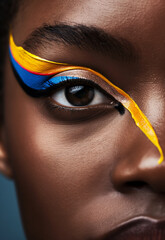 Wall Mural - Close-Up of Young Woman with Vibrant and Creative Eyeliner Styles for Makeup Campaign