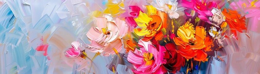 Painting of abstract colorful flowers in a modern impressionist style