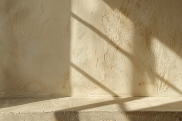 Wall Mural - Minimal abstract background for product presentation. Shadow and light on beige plaster wall.