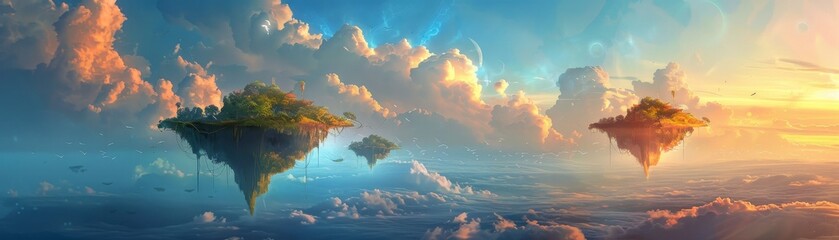 Wall Mural - Skyscape with floating islands, digital painting