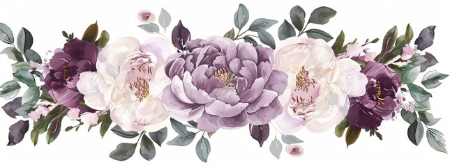 Wall Mural - The set of watercolor floral bouquet illustrations includes violet purple blue flower green leaf leaves branches bouquets. These designs can be used for wedding stationary, greetings, wallpapers,