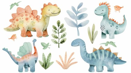 Dinosaurs illustrated with watercolors