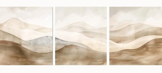 Canvas Print - Landscapes, mountains. Abstract arrangements. Posters. Watercolor illustration with gold accents, on a white background. Modern print set. Wall art. Business cards.