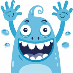 Wall Mural - Monster smiling face icon. Eyes, horns, fangs, hands. Cartoon boo spooky character. Blue silhouette. Kawaii funny baby. Flat design. White background.