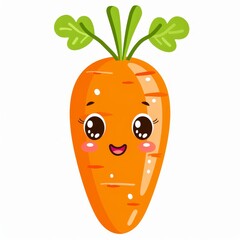 Wall Mural - An icon of a carrot with a smiley face and an eyes. A cute cartoon funny vegetable for kids. Vegetable collection. Happy Easter sign symbol. Flat design. White background. Isolated. Modern image.