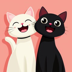 Wall Mural - Cat set. Love couple. Couple hugging kittens. Kawaii animal in love. Happy Valentines Day. Card design. Pink background Modern illustration.