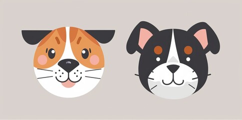 Poster - Set of cute kittens. Kawaii doodle babies. Cartoon characters. Two friends. Kitten, kitty, puppy. Flat design. White background. Isolated.