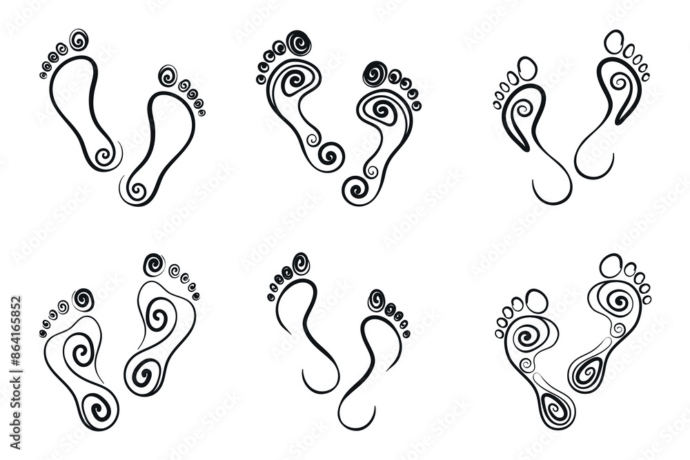 Human black outline footprints set on white background. Vector human ...