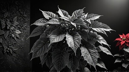 Dark and Moody Poinsettia Leaves.