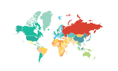  World map isolated modern colorful style. for website layouts, background, education, precise, customizable, Travel worldwide, map silhouette backdrop, earth geography, political, reports. 