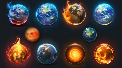 Asset of borning planet on dark background, Illustration