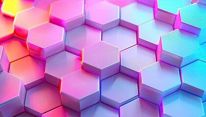 banner showing a Digital hexagons pattern abstract background, orchid funk and neon textures flat lay