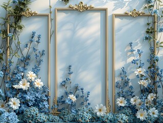 Elegant Floral Framed Wall Decor with Dreamy Blue and White Aesthetic