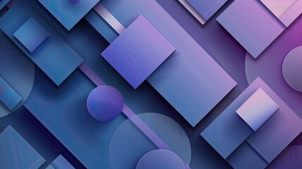 Wall Mural - Design a horizontal static abstract background with geometric shapes in shades of blue and purple, reflecting