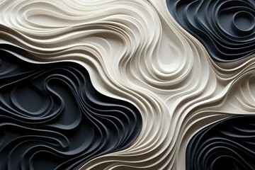 Wall Mural - Abstract paper cut. 3D Art Sculpture Clean Clean. Black waves of paper crafts. M, generative IA