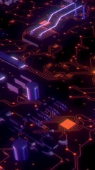 Wall Mural - computer system with neon details. motion. futuristic computer technology in details of chip. neon l