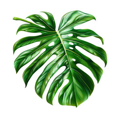 Wall Mural - high-quality image of a single monstera leaf with vibrant green hues and intricate details, perfect 