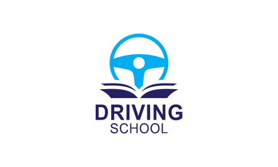 Driving school logo template. Steering wheel logo