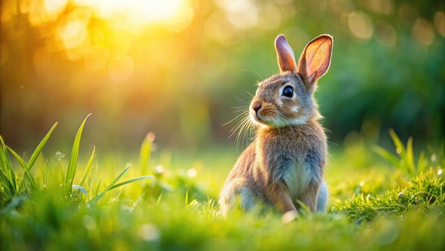 A cute rabbit sitting on a meadow, rabbit, meadow, grass, nature, animal, wildlife, fluffy, fur, adorable, outdoors, wild, cute, small