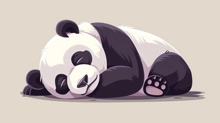 Cute sleepy panda resting peacefully, flat cartoon style illustration of black and white panda