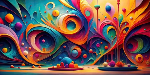 Wall Mural - Vibrant abstract artwork featuring bold colors and dynamic shapes, abstract, art, vibrant, colorful, modern, design