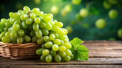 Wall Mural - Fresh green grapes on display , juicy, flavorful, vibrant, fresh, produce, agriculture, healthy, organic, ripe, sweet, vineyard, bunch