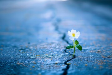 Sticker - Blooming flower growing on crack street, asphalt plant, pavement sprout, flower on crack asphalt