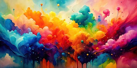 Wall Mural - Vibrant watercolor abstract painting with bold colors and fluid details, watercolor, abstract, vibrant, colorful