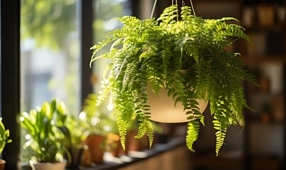 Canvas Print - Hanging Fern Plant In A Sunny Room