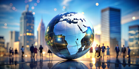 A globe surrounded by people is a global concept for the Internet.