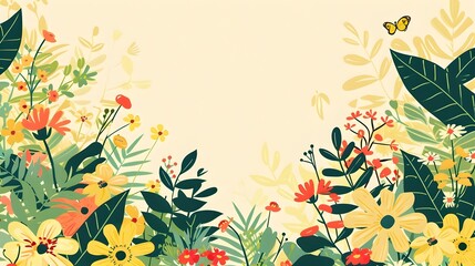 Wall Mural - Colorful Floral Backdrop with Lush Foliage and Vibrant Blooms for Posters,Wallpapers,and