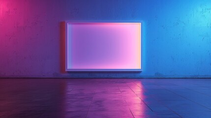 Wall Mural - A white wall with a purple and pink light shining on it