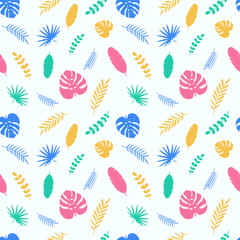 Wall Mural - Summer pattern with tropical leaves. Vacation background. Vector illustration