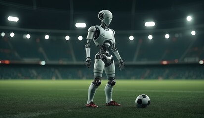 Sticker - robot ai soccer player on the stadium