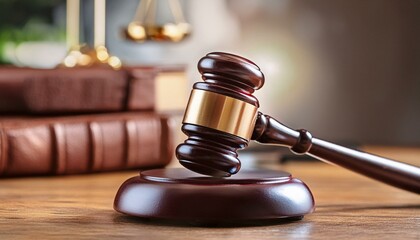 Wooden judge gavel on an office desk, Law concept