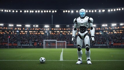 Wall Mural - Robot sport soccer player with ball