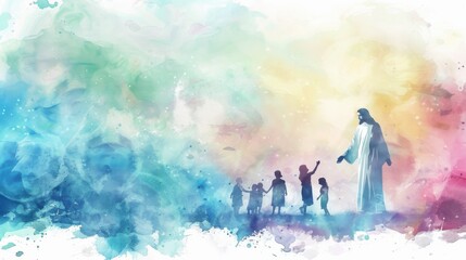 Wall Mural - Jesus Blessing Children in Serene Watercolor Artwork
