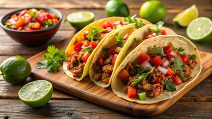 Authentic Mexican tacos with savory fillings, fresh lime, and salsa on the side , Mexican, tacos, authentic, savory
