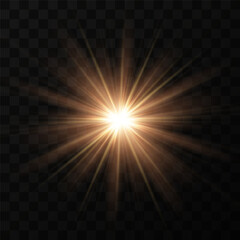Wall Mural - Shining golden star. Light Effect Bright Star, Christmas Star. Gold glowing light explodes. Vector transparent sunlight with special lens flare effect. Flash light effect with special lens. 