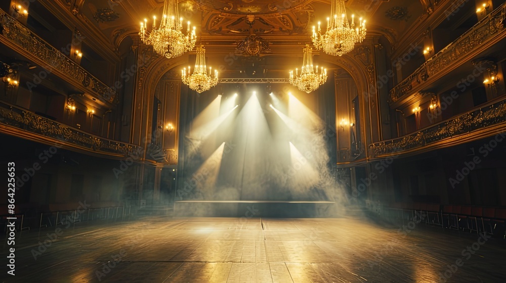 Elegant Classical Theater Stage Bathed in Dramatic Spotlight, Embodying ...